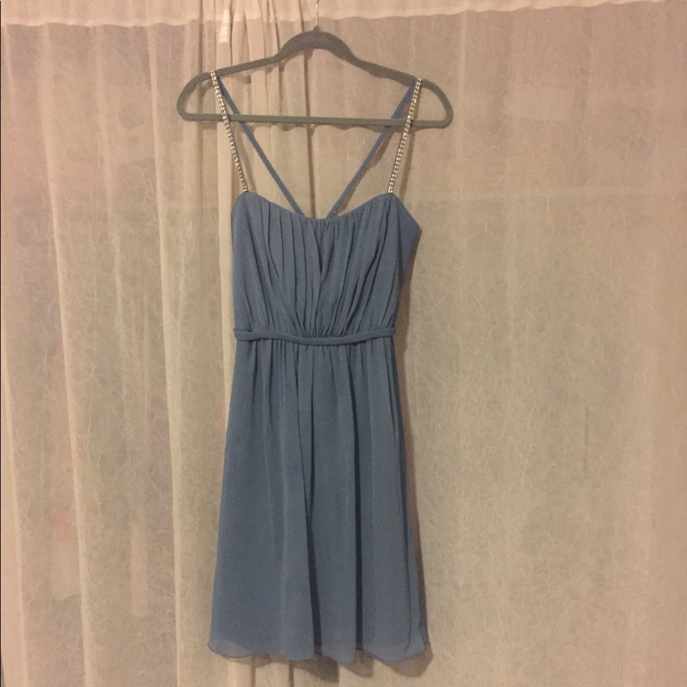 David's Bridal Steel Blue Rhinestone Dress